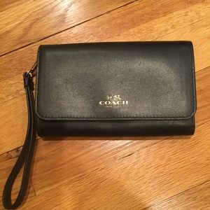 COACH Black Leather Phone Wristlet/Wallet